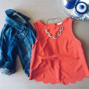 Scalloped Red Crop Top